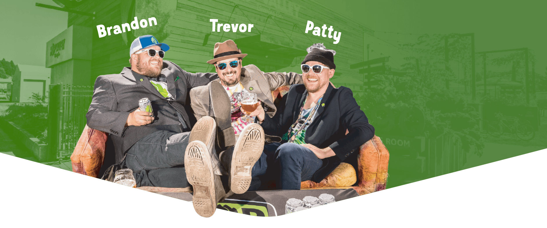 Brandon, Trevor and Patty sitting on the Brewmaster's Couch